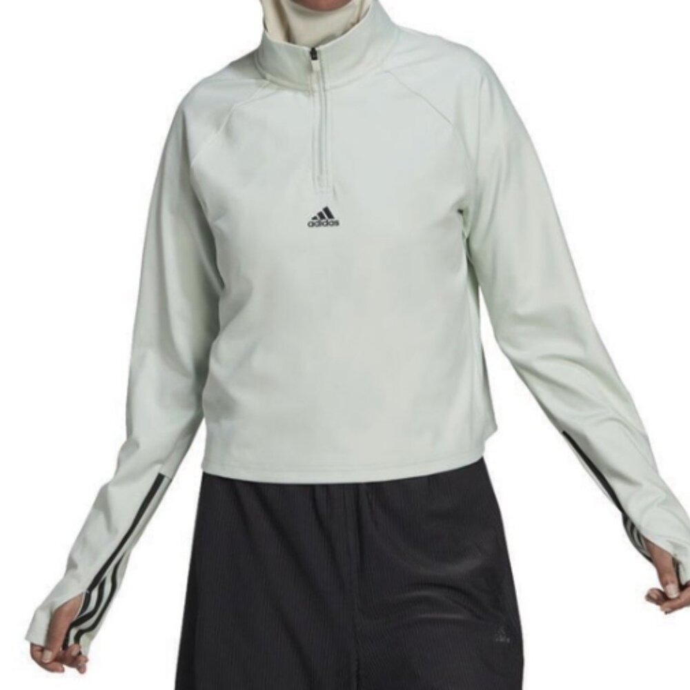 Adidas Women's Hyperglam Aeroready 3-Stripes 1/​4-Zip Long Sleeve Top